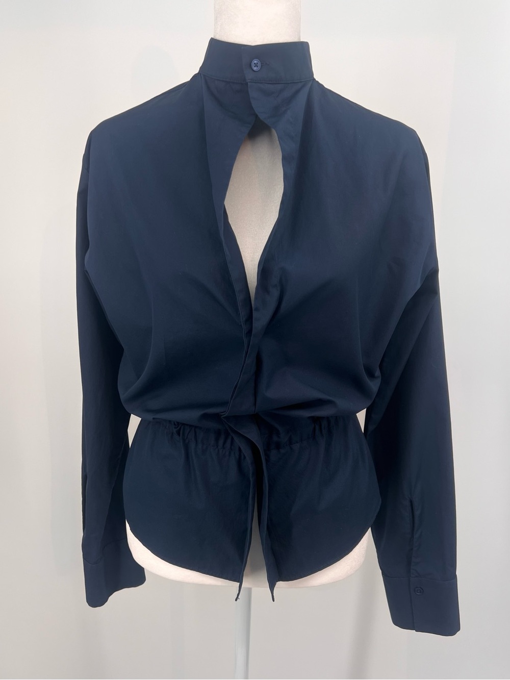 Jil Sander Navy Long Sleeve Drawstring Waist Blouse S (34)